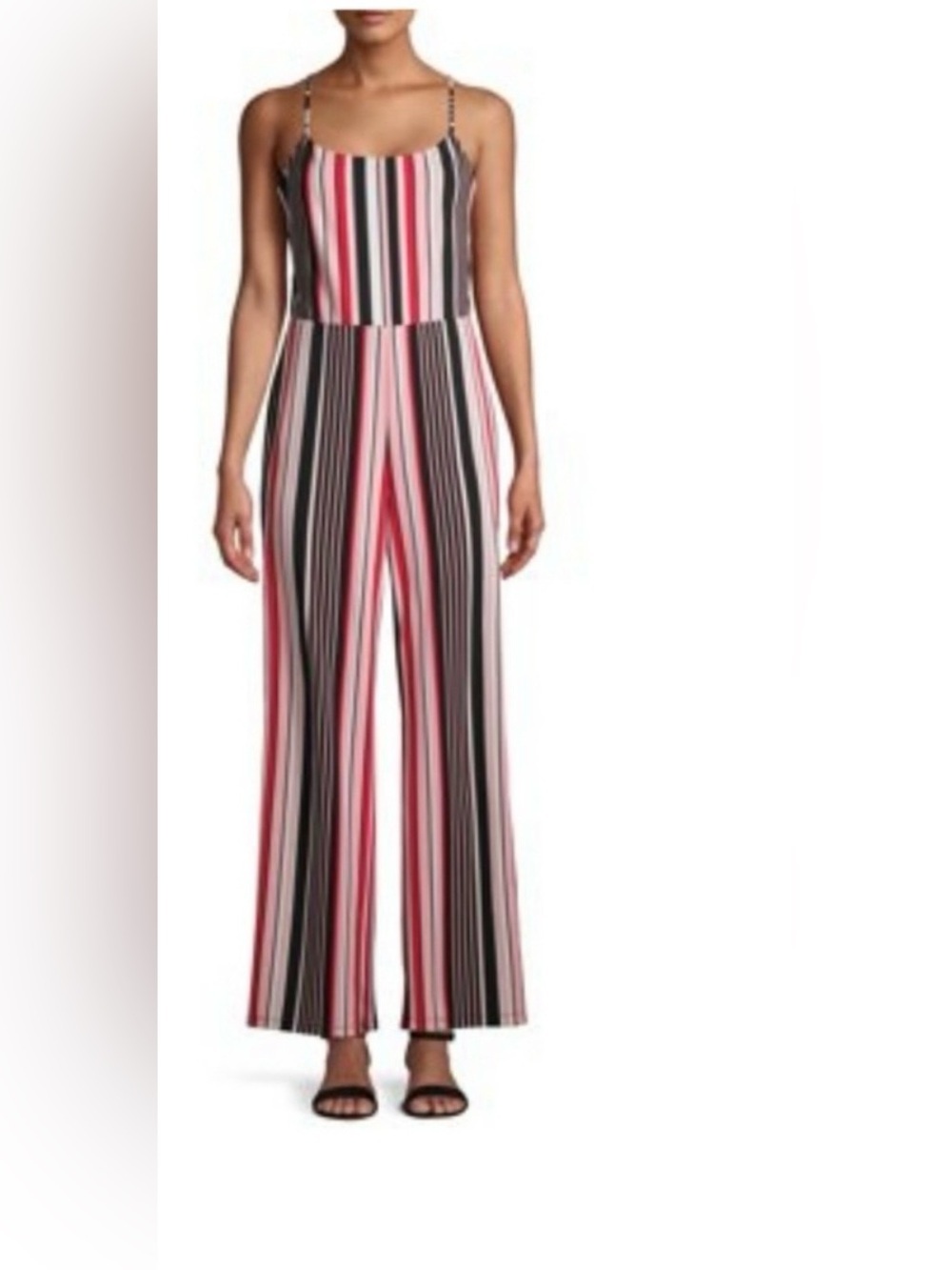Striped Pink & Black Wide-Leg Jumpsuit w/ Adjust Spaghetti Straps, Size XL, NWOT